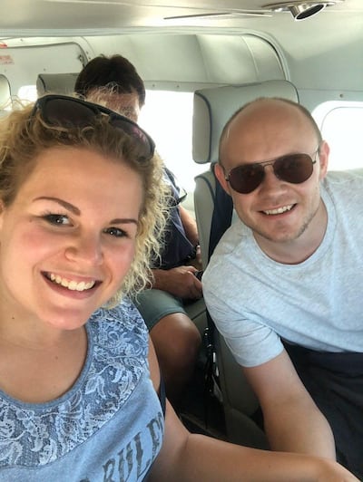 Dutch couple Rene Speelman and Mareike Scherfig got engaged in January 2020 during a Seawings tour of Dubai. Courtesy Rene Speelman and Mareike Scherfig