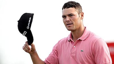 Martin Kaymer salutes the crowd in the gallery.