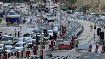 Traffic congestion at Jumeirah Beach Residence in Dubai is set to continue, with more roadworks for the Al Sufouh tramline. Satish Kumar / The National