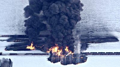 Black, hazardous smoke rises from the scene of the derailed train near the town of Casselton in North Dakota. Michael Vosburg / Reuters