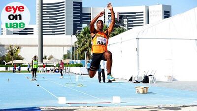 A long jump men’s athlete gets airborne to impress the tape-holders at Fazza IPC Athletics Grand Prix which ended last week at the Dubai Police Club Stadium. Courtesy organisers