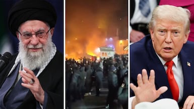 Iran's supreme leader Ayatollah Ali Khamenei, protests in Tehran, and US President Donald Trump. EPA / Reuters