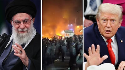 Iran's supreme leader Ayatollah Ali Khamenei, protests in Tehran, and US president Donald Trump. EPA / Reuters