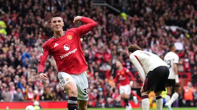 Manchester United's Benjamin Sesko celebrates scoring his side's second goal at Old Trafford. PA