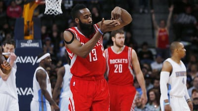 James Harden scored 28 points to lead the Houston Rockets to a 114-100 victory over Denver Nuggets. David Zalubowski / AP Photo