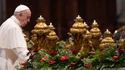 Pope Francis passes the tomb of St Peter during a prayer meeting with Lebanon's Christian leaders to discuss the country's crisis.