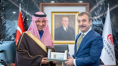 Ahmed Al-Khateeb, Saudi Arabia's Minister of Tourism and SFD chairman, with the Central Bank of Turkey Governor Sahap Kavcıoglu. Photo: Saudi Fund for Development