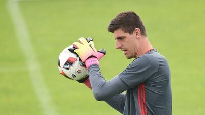 Belgium goalkeeper Thibaut Courtois takes part in a training session during the Euro 2016 football tournament at Le Haillan on June 30, 2016. Nicolas Tucat / AFP