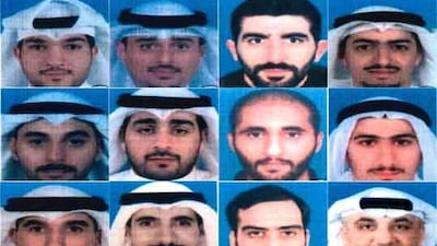 Photos of the 16 Kuwaiti residents convicted with spying for Iran and Hezbollah as part of the Abdali Terror Cell. Courtesy Kuwait Ministry of Interior