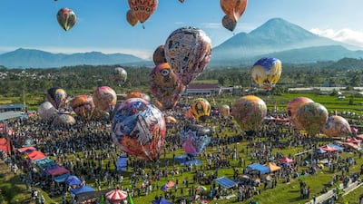Decorated hot air balloons at the annual festival to celebrate Eid Al Fitr at Semayu village in Wonosobo, Central Java, Indonesia. AFP