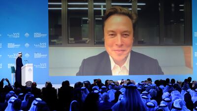 SpaceX chief Elon Musk speaks at the World Government Summit in Dubai. Pawan Singh / The National