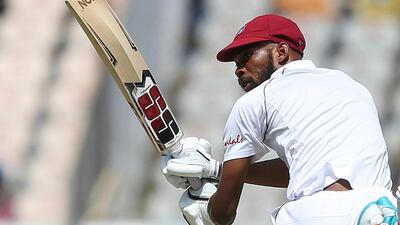 West Indies' cricket player Roston Chase bats during the first day of the second cricket test match between India and West Indies in Hyderabad, India.