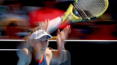 Caroline Wozniacki of Denmark plays a forehand during her first round match at the ASB Classic in Auckland, New Zealand. Getty Images