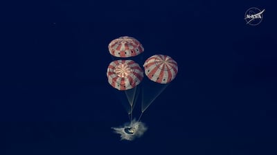 Artemis II astronauts splashing down in the Pacific Ocean off the coast of San Diego. AFP