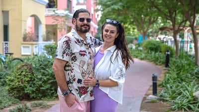 Victoria Brouillet and husband Marcel at their home at Southwest Apartments in Green Community West, Dubai Investment Park. Victor Besa / The National