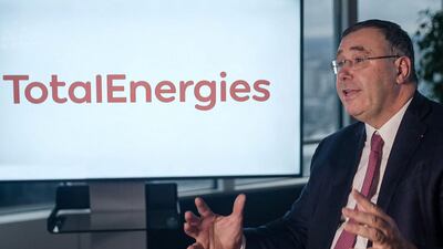 Chief executive Patrick Pouyanne delivers a speech. Oil giant Total's shareholders backed the company's rebrand. AFP PHOTO / TOTAL