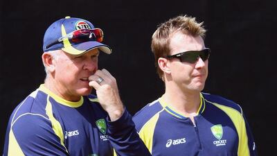 A 2011 photo of Craig McDermott, left, with Brett Lee. Ashley Vlotman / Getty Images