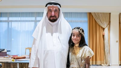 Rayan Al Khori with Sharjah Ruler Sheikh Dr Sultan bin Muhammad Al Qasimi. Courtesy: Sheikh Dr Sultan / Instagram