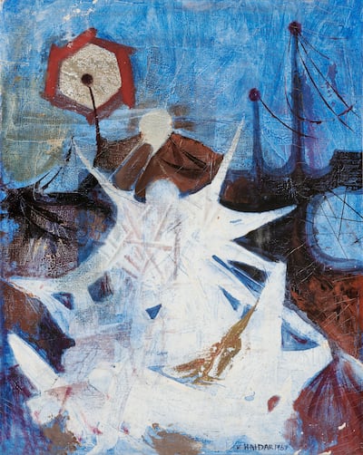 This work from the Martyr's Epic cycle has more agitated, rougher brushstrokes. Christie's is selling the Kadhim Hayder work in its upcoming Middle East sale. Photo: Christie's