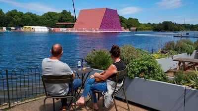 The London mastaba is similar to the proposed Abu Dhabi project, although set on water rather than sand. Christo arranges the barrels to create sprays of colour, and stacks the layers in accordance with a mathematical ratio. AFP