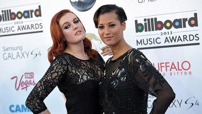 FILE - This May 19, 2013 file photo shows Caroline Hjelt, left, and Aino Jawo, of the musical group Icona Pop, at the Billboard Music Awards at the MGM Grand Garden Arena in Las Vegas. Icona Pop is one of a new crop of girl groups currently on the music scene. (Photo by John Shearer/Invision/AP, File)