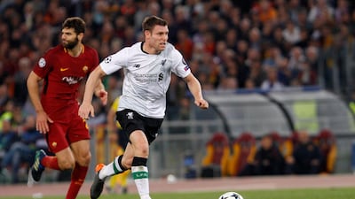 Liverpool's James Milner runs with the ball during the Champions League semi-final second leg against Roma at the Olympic Stadium in Rome. Riccardo De Luca / AP Photo