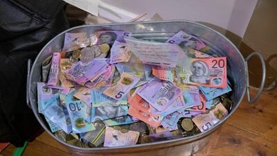 Money seized by Australian Federal Police during Operation Ironside raids on organised crime. Reuters