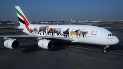 The Emirates special livery in support of United for Wildlife, a global collaboration that unites the efforts of the world's leading wildlife charities in the fight against the illegal wildlife trade. Wam