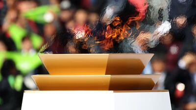 The PyeongChang 2018 Winter Olympics flame is seen during its arriving ceremony at Incheon International Airport on November 1, 2017 in Incheon, South Korea. Chung Sung-Jun / Getty Images