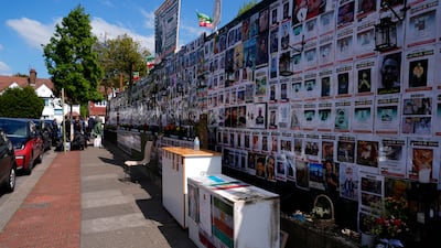 Fire damage to a cabinet beside the memorial. PA