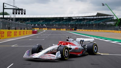 A model of the 2022 F1 car revealed at the Silverstone circuit.