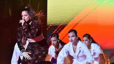 Spanish singer Rosalia (L) performs during Mawazine. EPA.