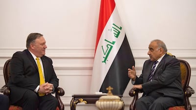 US Secretary of State Mike Pompeo talks with Iraqi Prime Minister Adel Abdul Mahdi in Baghdad, during a Middle East tour, Iraq, January 9, 2019. Reuters