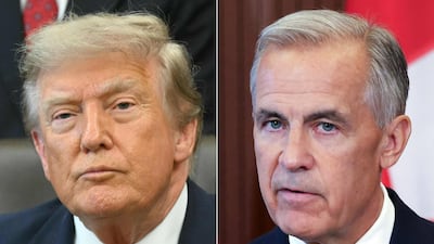 US President Donald Trump, left, and Canadian Prime Minister Mark Carney . AFP