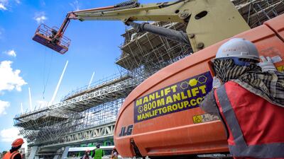 Construction work continues on one of the buildings on the canalside development