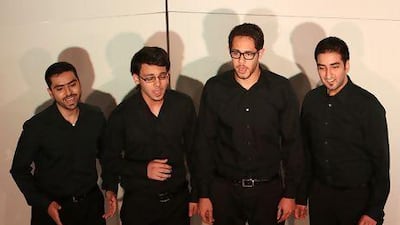 Alawi Alsafi, Mohammad Murad, Sami Al Haj and Anas Bukhashem performing at the American University of Sharjah. Pawan Singh / The National