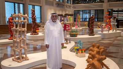 Two Clouds in the Night Sky includes sculptures, paintings and installations by pioneering Emirati artist Mohamed Ahmed Ibrahim. Ryan Lim for The National