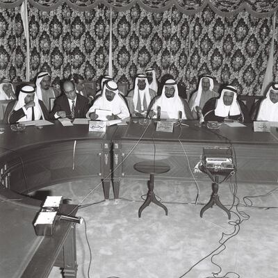 The signing and speech at Union House, Dubai, on December 2, 1971. Photo: Al Ittihad