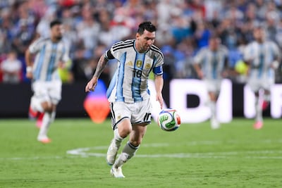 Lionel Messi of Argentina runs with the ball during the quarter-final against Switzerland. AFP