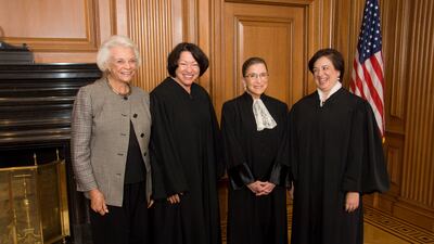 Ginsburg with Justices Sandra Day O'Connor, Sonia Sotomayor and Elena Kagan, in October 2010. Photo: US Supreme Court