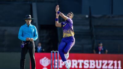 Ali Khan of Abu Dhabi Knight Riders bowls