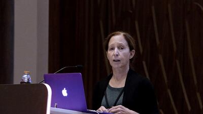 Marsha Ivins, a former American astronaut, speaks at the 2nd Annual Emirates Mars Mission workshop in Dubai. Jeffrey E Biteng / The National