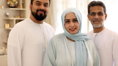From left: Zeeshan Razzaqi, Nafisa Patni and Mohammad Razzaqi live together in a four-bedroom villa in Damac Hills 2, Dubai. All photos: Chris Whiteoak / The National