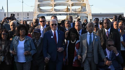 Jackson joins US President Joe Biden, Martin Luther King III and others in Selma, Alabama, to mark the 58th anniversary of Bloody Sunday, in March 2023. AFP