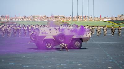 EL HAMAM, MATROUH GOVERNORATE, EGYPT - July 22, 2017: Members of the Egyptian Armed Forces, participate in the inauguration of the Mohamed Naguib Military Base. ( Rashed Al Mansoori / Crown Prince Court - Abu Dhabi ) ---