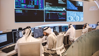 Spaceflight engineers in Dubai monitor the trajectory of the spacecraft carrying the Rashid rover as it attempts to land on the Moon. Getty