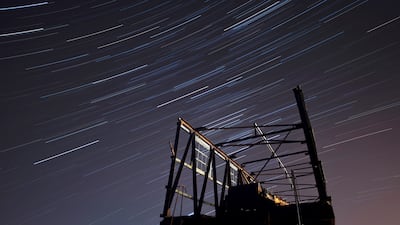 An overlay image of 90 photographs shows the Quadrantids meteor shower in northern Spain on January 3 2022. Photo: EPA