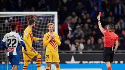 Barcelona's midfielder Frankie De Jong is sent off. EPA
