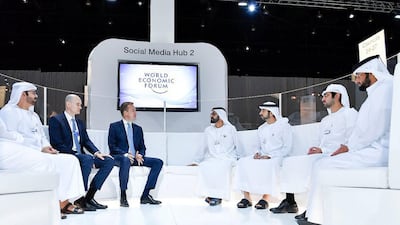 Sheikh Mohammed bin Rashid and delegates at the World Economic Forum, annual meeting of the Global Future Councils. Dubai Media Office