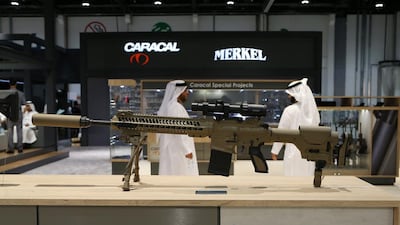 The CAR 817 DMR rifle on display at the Caracal stand at Adihex.